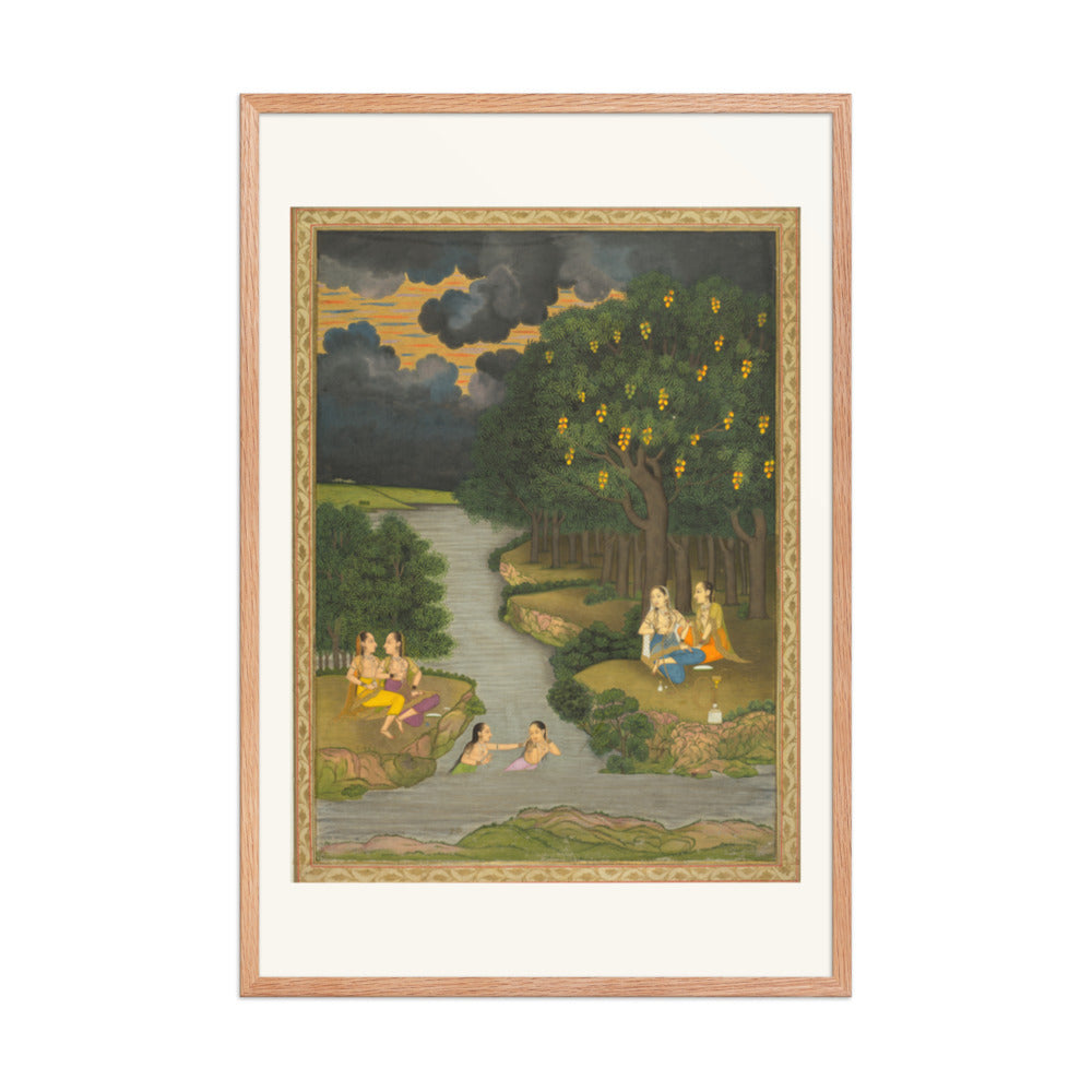 Women enjoying the river at the forest’s edge — Restored Mughal Wall Art — view 8