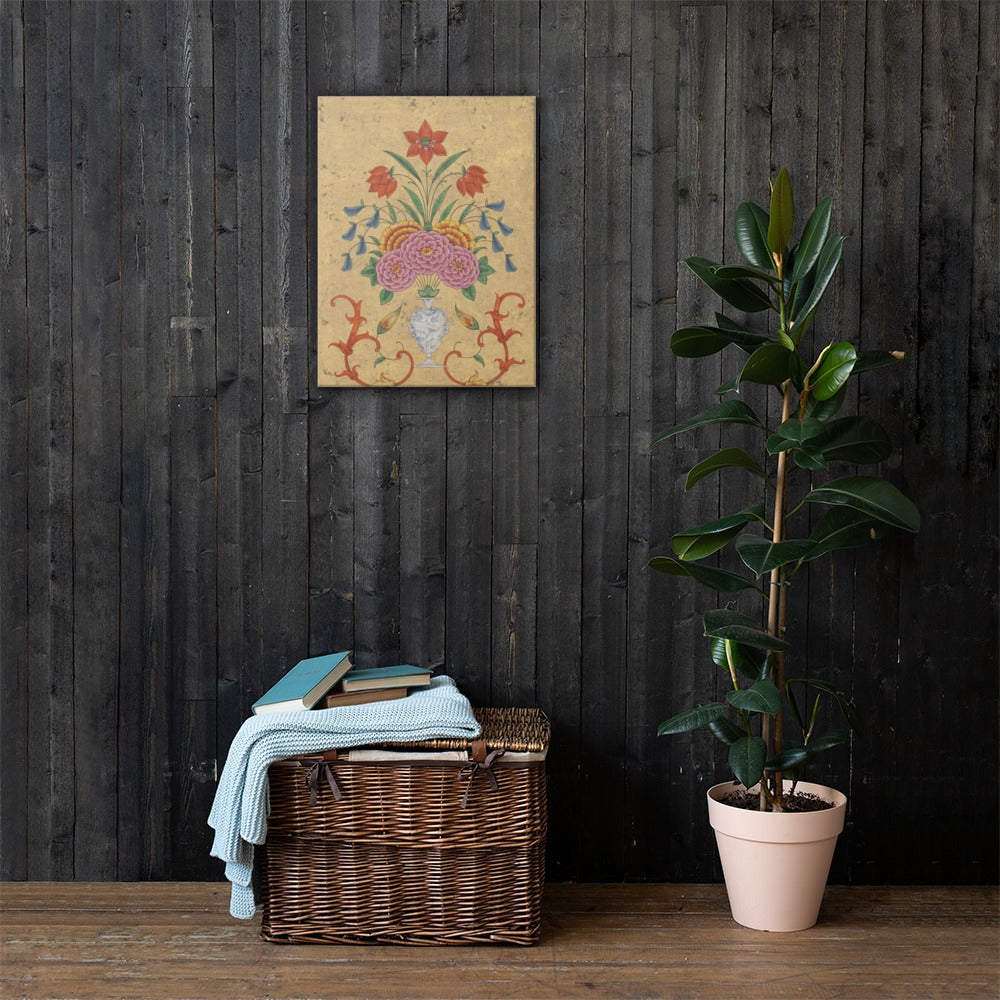 Vase with flower arrangement and scrollwork — Restored Mughal Wall Art — view 12
