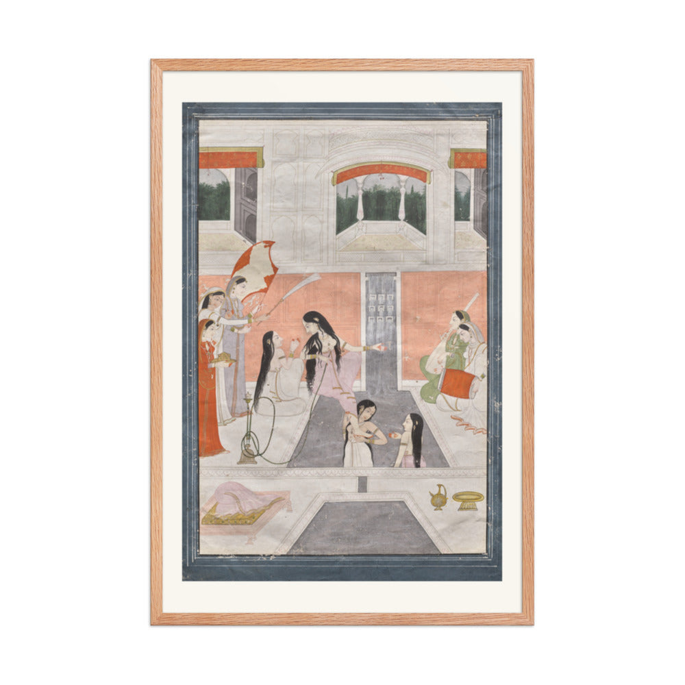 Palace women enjoy music by the side of a cascade — Restored Pahari Wall Art — view 9