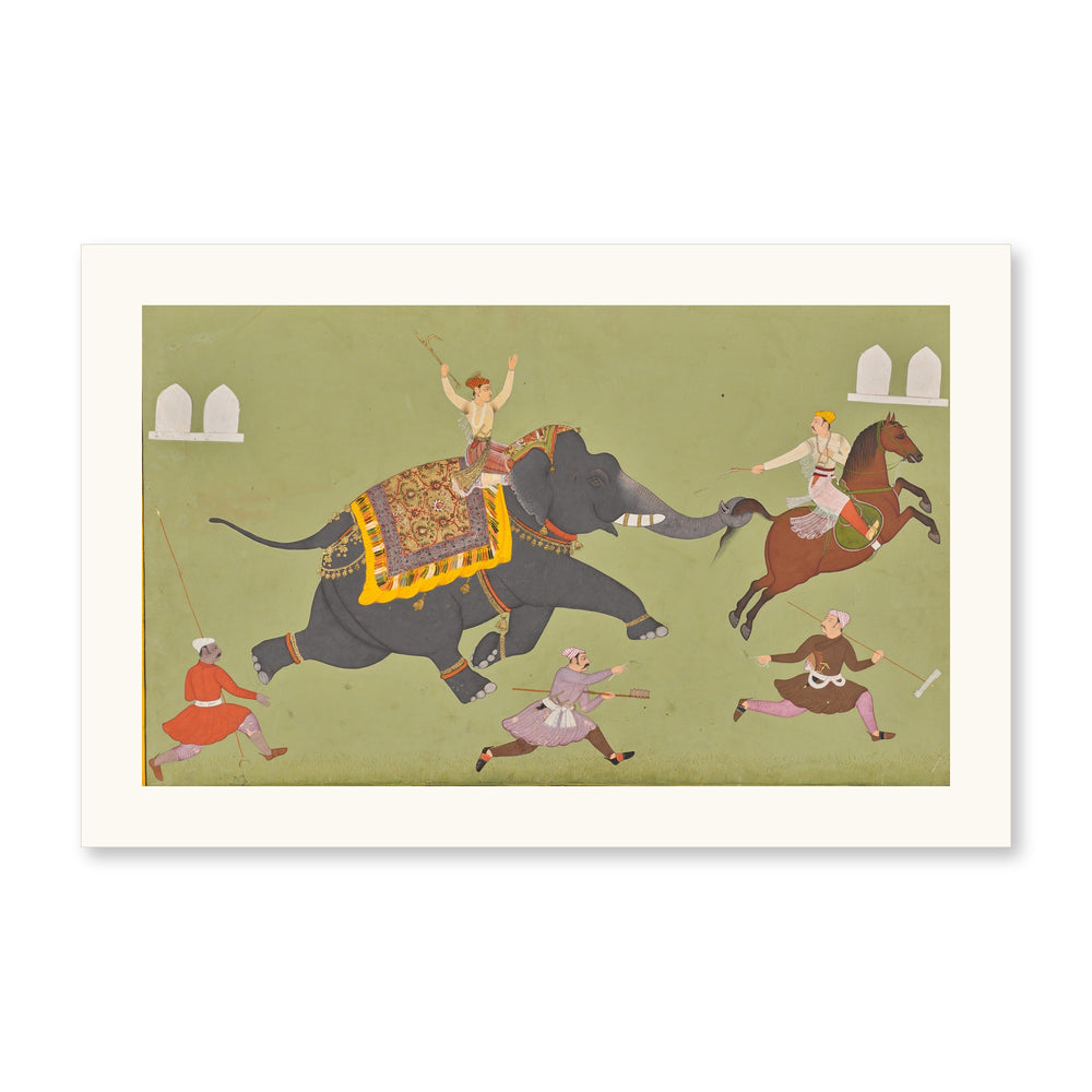 The Elephant of Maharana Jai Singh of Mewar (r. 1680–98) Catches a — Restored Rajput Wall Art — view 7