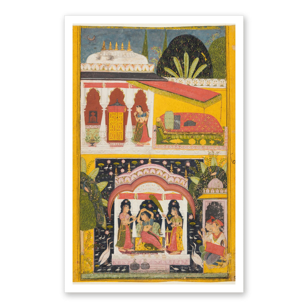 A Royal Woman in a Pavilion: Desavarari Ragini of Dipak, from a Ragamala — Restored Rajput Wall Art — view 7