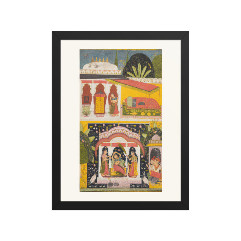 A Royal Woman in a Pavilion: Desavarari Ragini of Dipak, from a Ragamala — Restored Rajput Wall Art