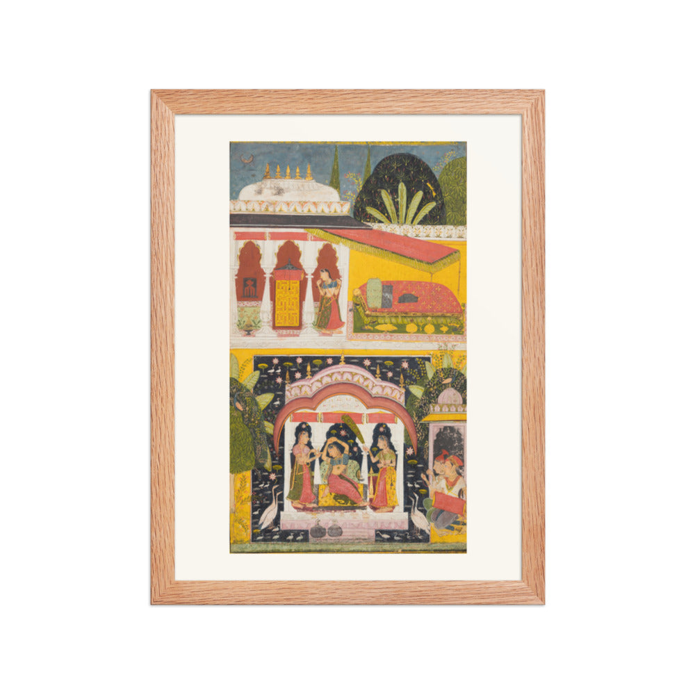 A Royal Woman in a Pavilion: Desavarari Ragini of Dipak, from a Ragamala — Restored Rajput Wall Art — view 2