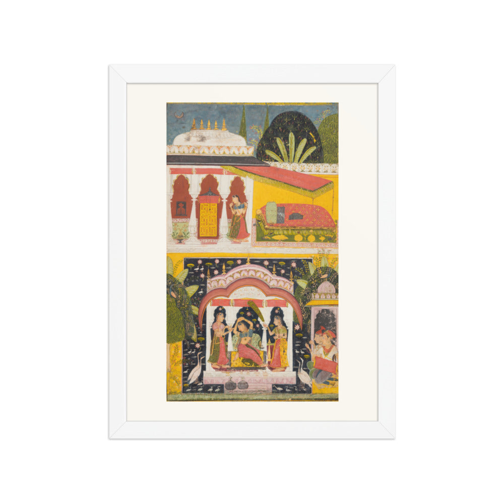 A Royal Woman in a Pavilion: Desavarari Ragini of Dipak, from a Ragamala — Restored Rajput Wall Art — view 3