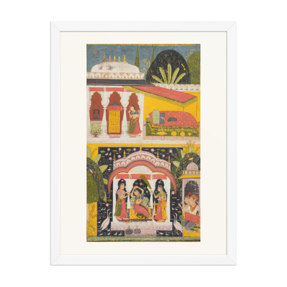 A Royal Woman in a Pavilion: Desavarari Ragini of Dipak, from a Ragamala — Restored Rajput Wall Art — view 6