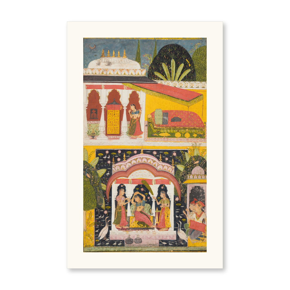 A Royal Woman in a Pavilion: Desavarari Ragini of Dipak, from a Ragamala — Restored Rajput Wall Art — view 7