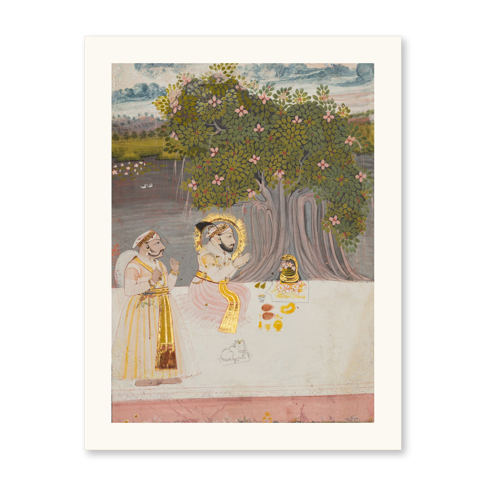 Maharana Sangram Singh II under a Banyan Tree — Restored Rajput Wall Art — view 7