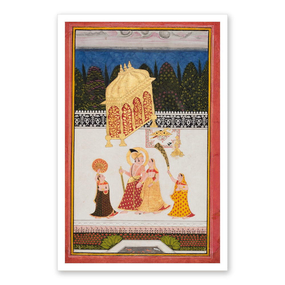Maharana Ari Singh II of Mewar (r. 1761–73) with His Consort on a — Restored Rajput Wall Art — view 7