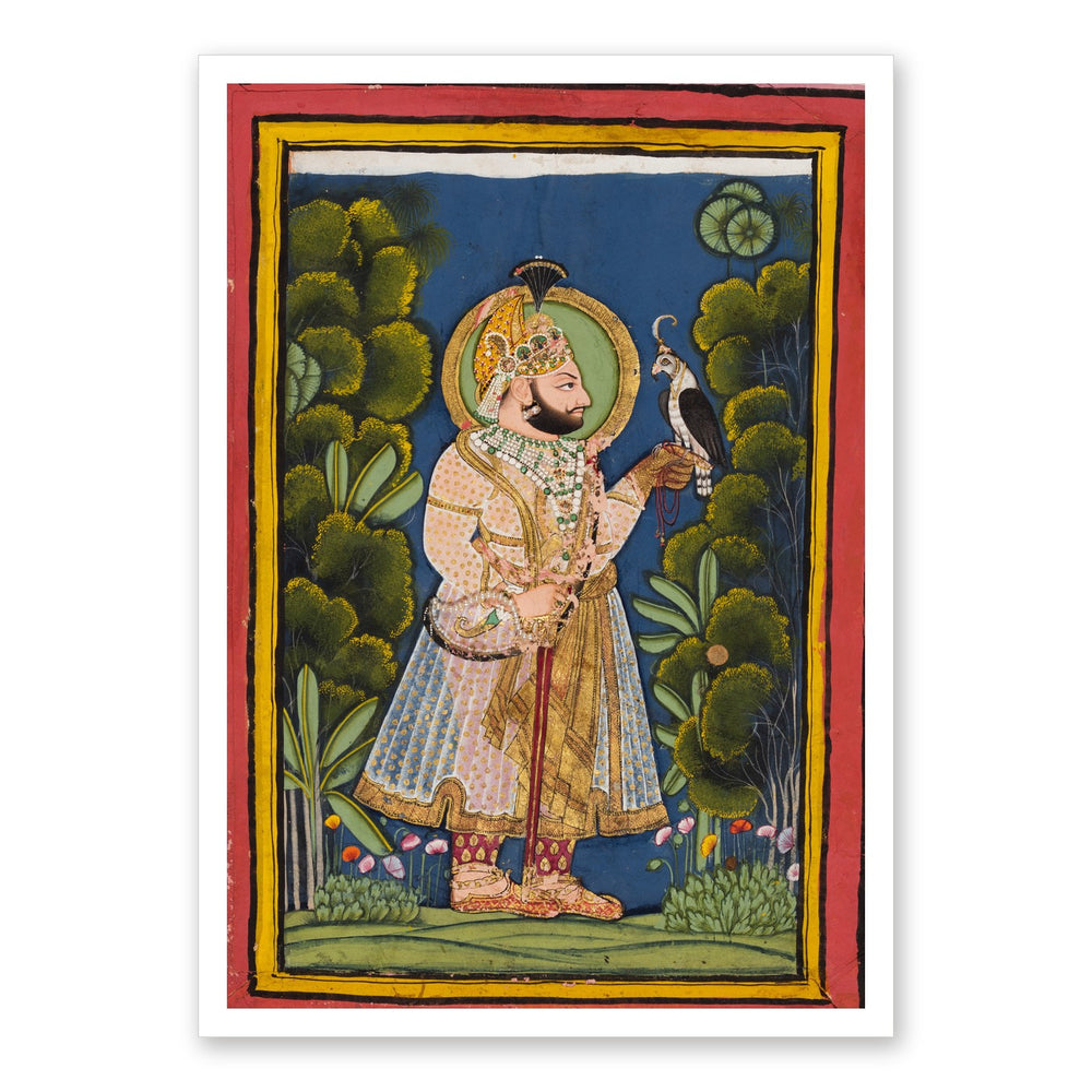 Maharana Jawan Singh of Mewar (r. 1828–38) Holding a Falcon — Restored Rajput Wall Art — view 7