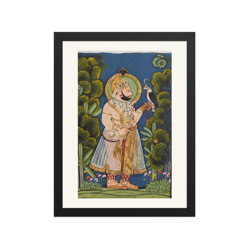 Maharana Jawan Singh of Mewar (r. 1828–38) Holding a Falcon — Restored Rajput Wall Art