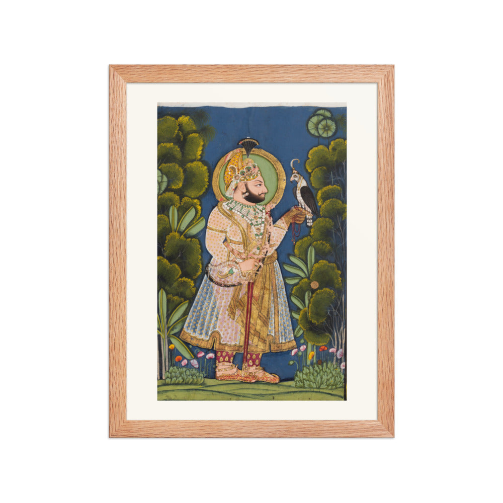 Maharana Jawan Singh of Mewar (r. 1828–38) Holding a Falcon — Restored Rajput Wall Art — view 2