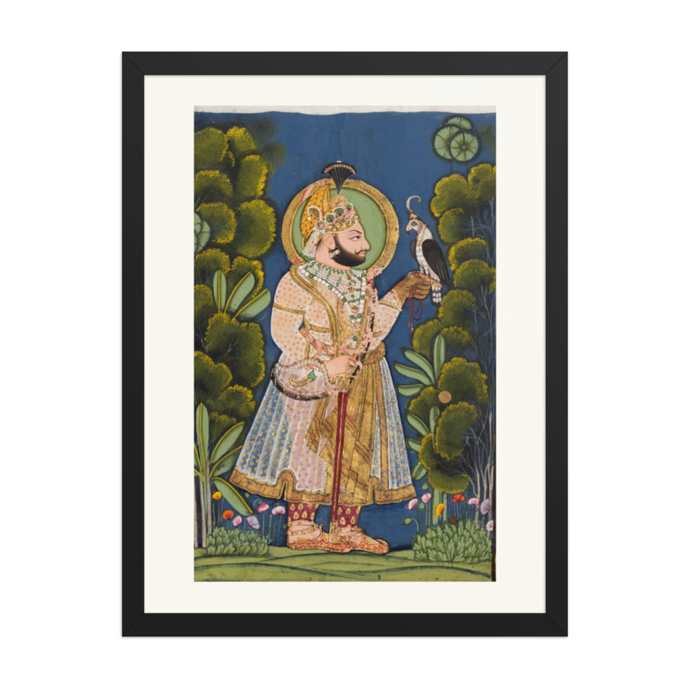 Maharana Jawan Singh of Mewar (r. 1828–38) Holding a Falcon — Restored Rajput Wall Art — view 4