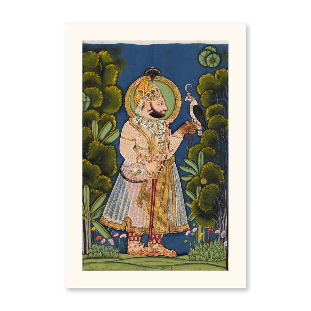 Maharana Jawan Singh of Mewar (r. 1828–38) Holding a Falcon — Restored Rajput Wall Art — view 7