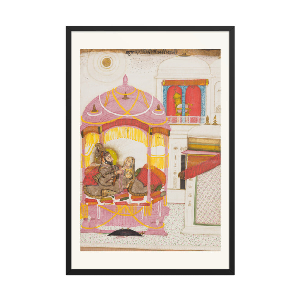 Maharana Bhim Singh of Mewar (r. 1778–1828) with a Consort — Restored Rajput Wall Art — view 8