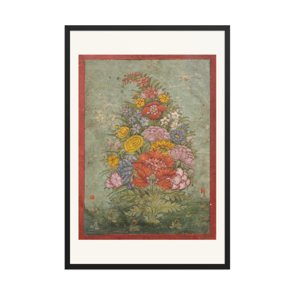 Still Life: Bouquet of Flowers Emerging from the Grass — Restored Rajput Wall Art — view 8