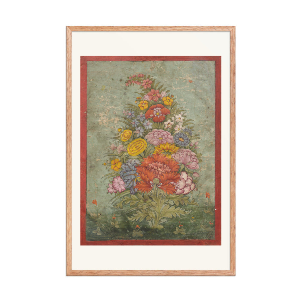 Still Life: Bouquet of Flowers Emerging from the Grass — Restored Rajput Wall Art — view 9