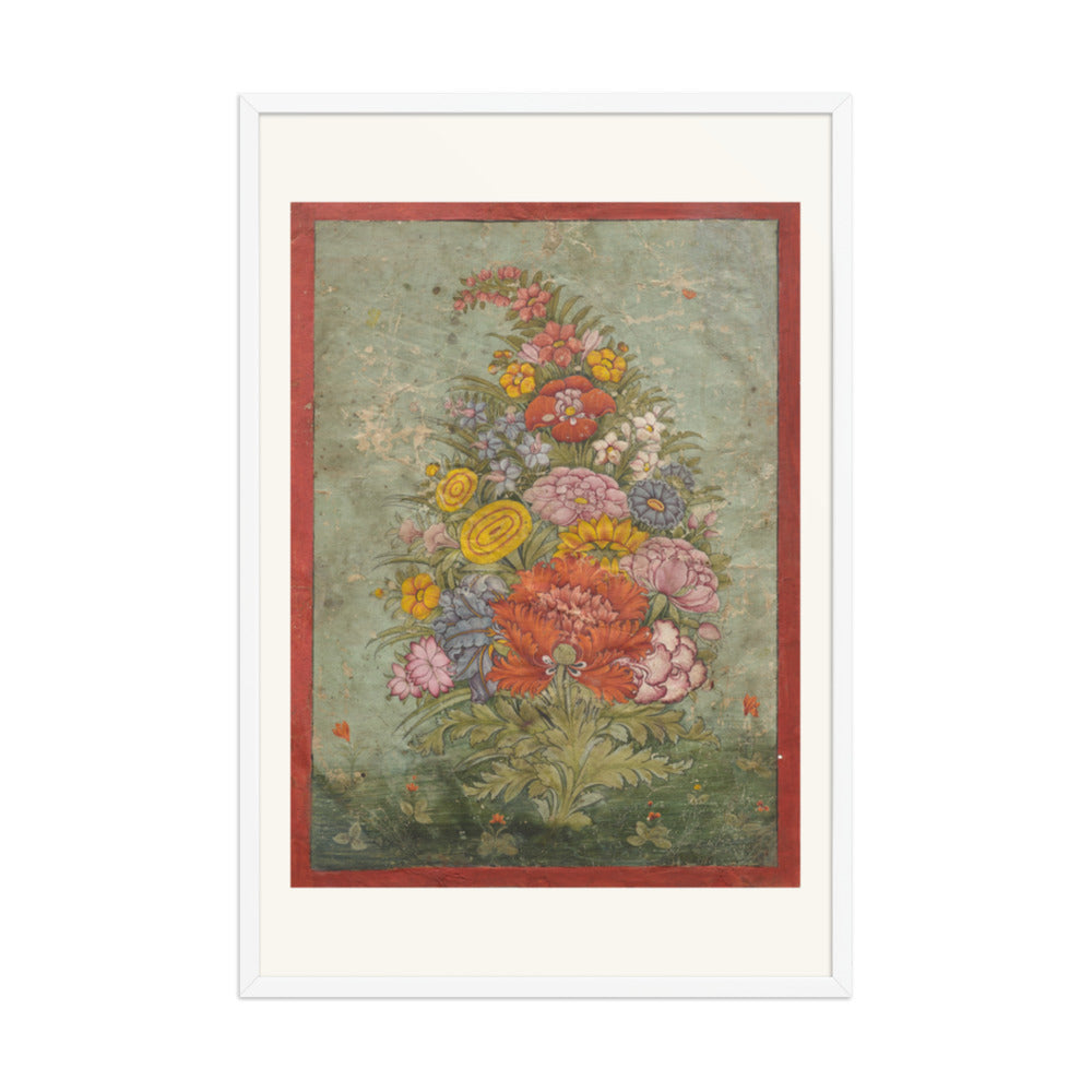 Still Life: Bouquet of Flowers Emerging from the Grass — Restored Rajput Wall Art — view 10