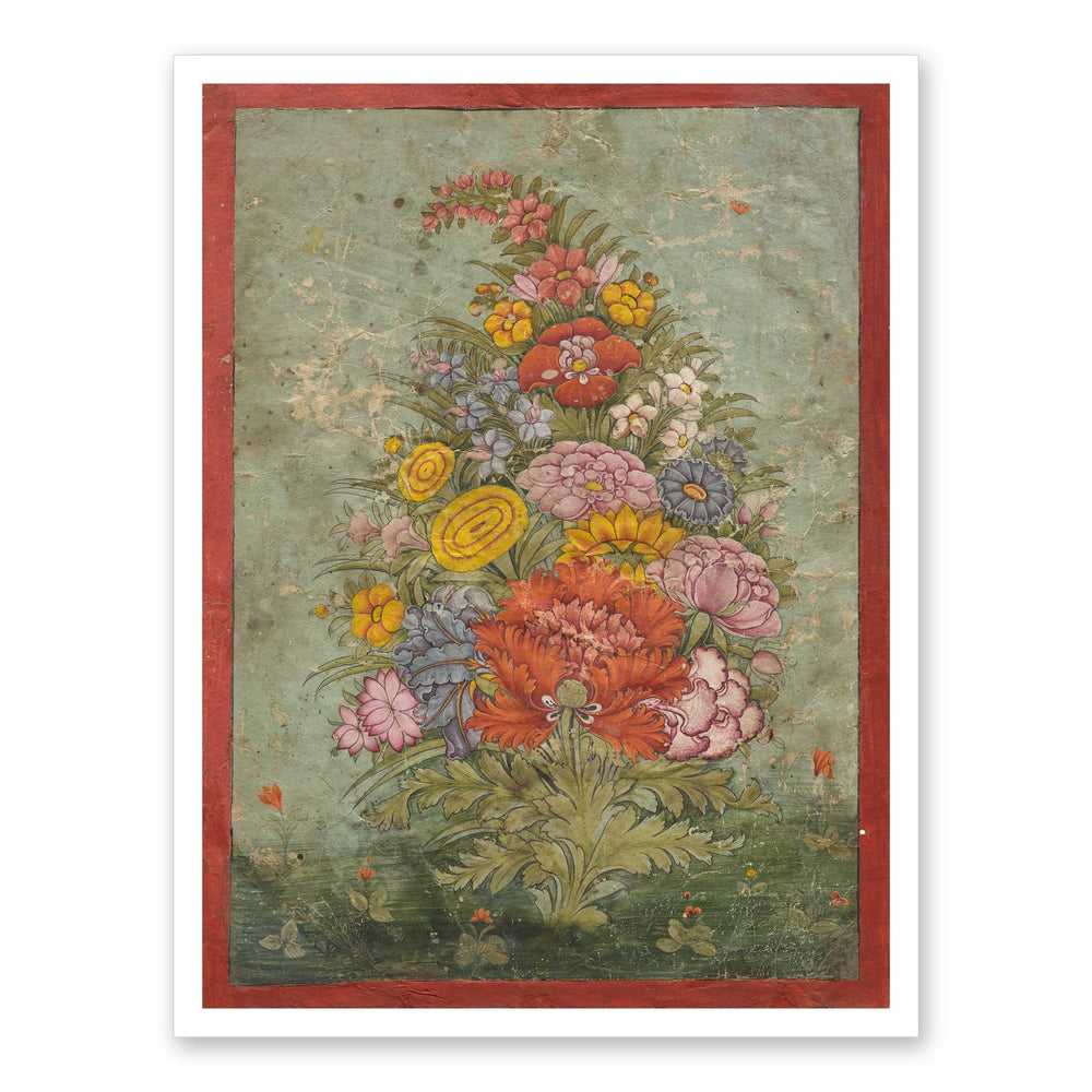 Still Life: Bouquet of Flowers Emerging from the Grass — Restored Rajput Wall Art — view 7
