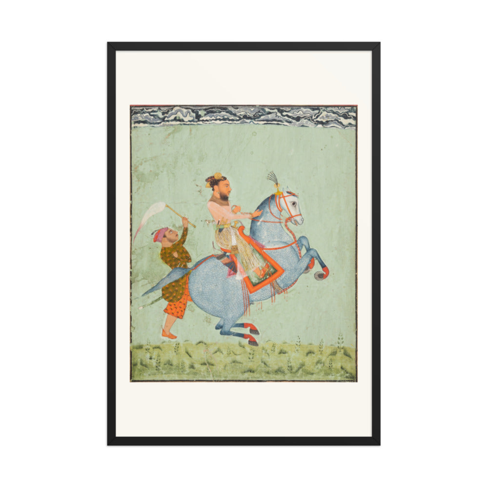 Prince Mathu Singh of Jatoli on a Blue Horse Riding to Udaipur — Restored Rajput Wall Art — view 8
