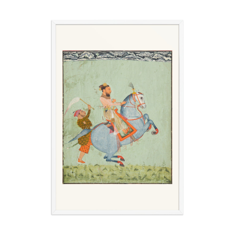 Prince Mathu Singh of Jatoli on a Blue Horse Riding to Udaipur — Restored Rajput Wall Art — view 10