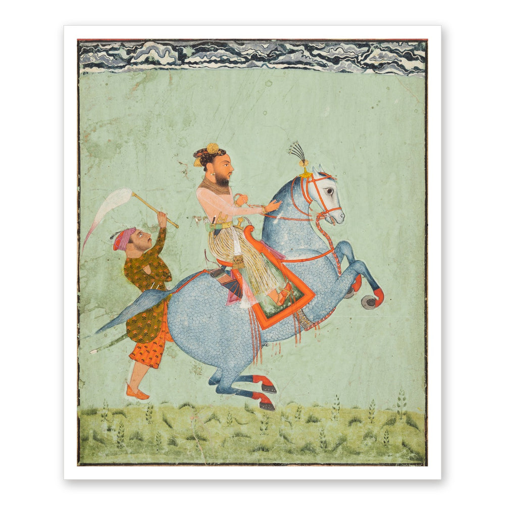 Prince Mathu Singh of Jatoli on a Blue Horse Riding to Udaipur — Restored Rajput Wall Art — view 7