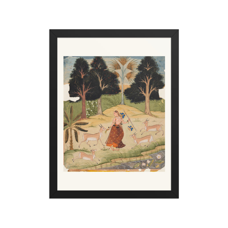 Woman Feeding Deer: Todi Ragini, from a Ragamala — Restored Rajput Wall Art