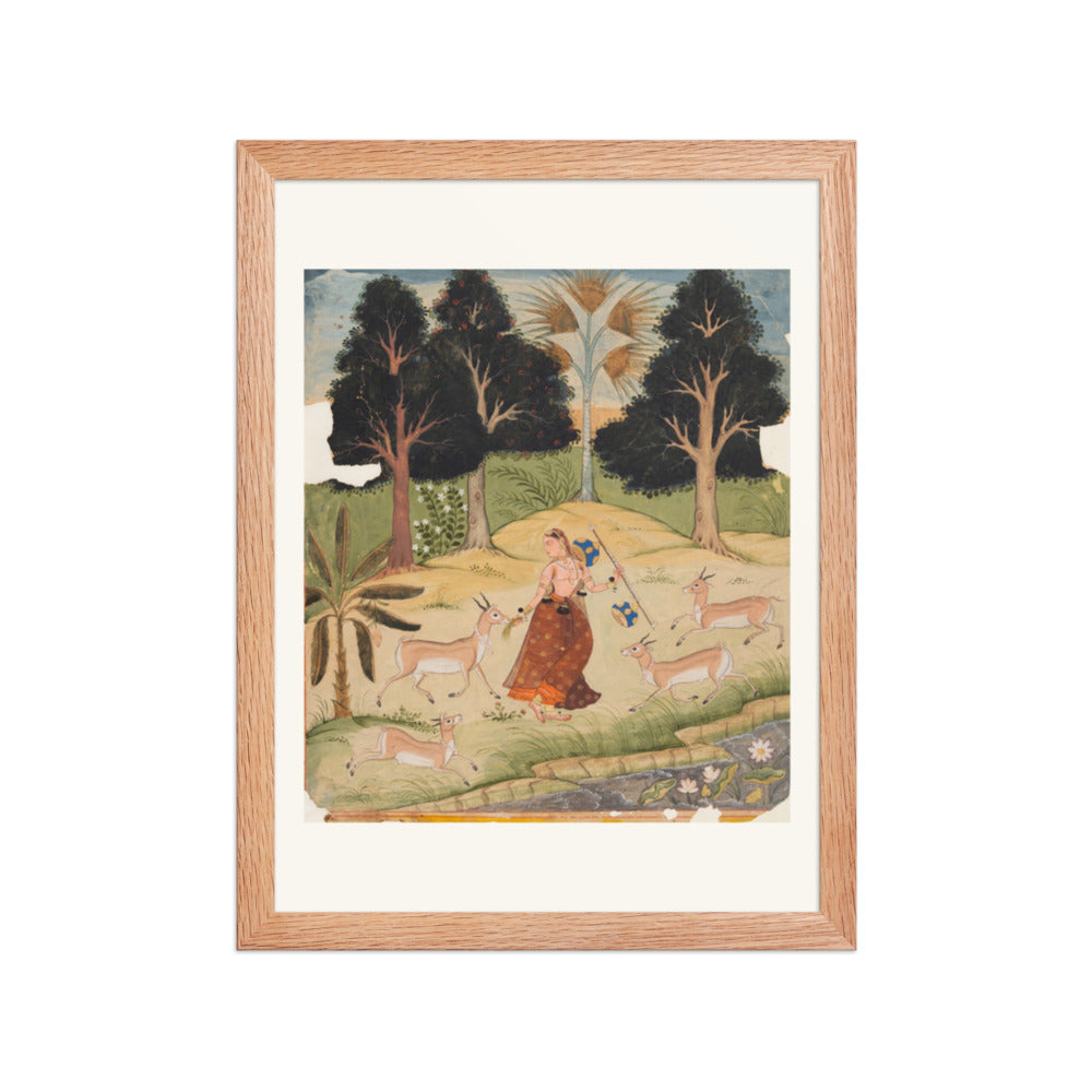Woman Feeding Deer: Todi Ragini, from a Ragamala — Restored Rajput Wall Art — view 2
