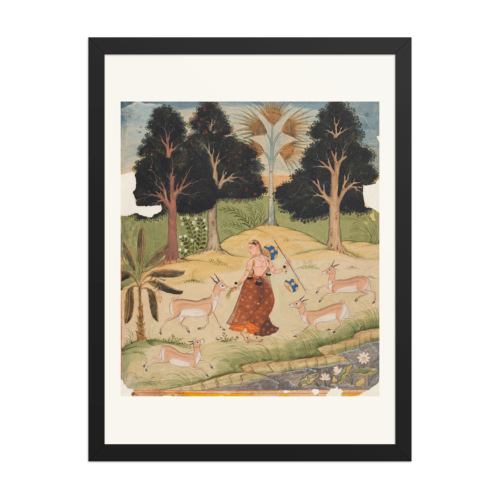 Woman Feeding Deer: Todi Ragini, from a Ragamala — Restored Rajput Wall Art — view 4