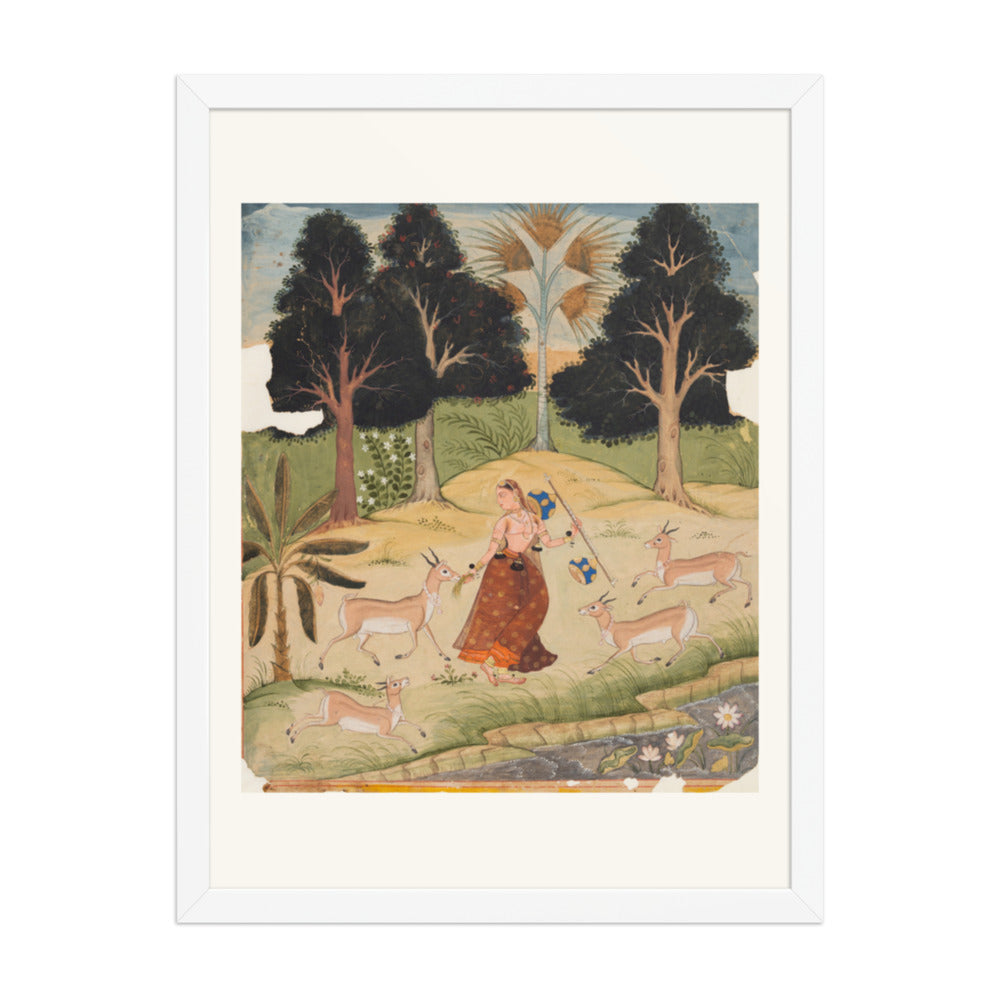 Woman Feeding Deer: Todi Ragini, from a Ragamala — Restored Rajput Wall Art — view 6