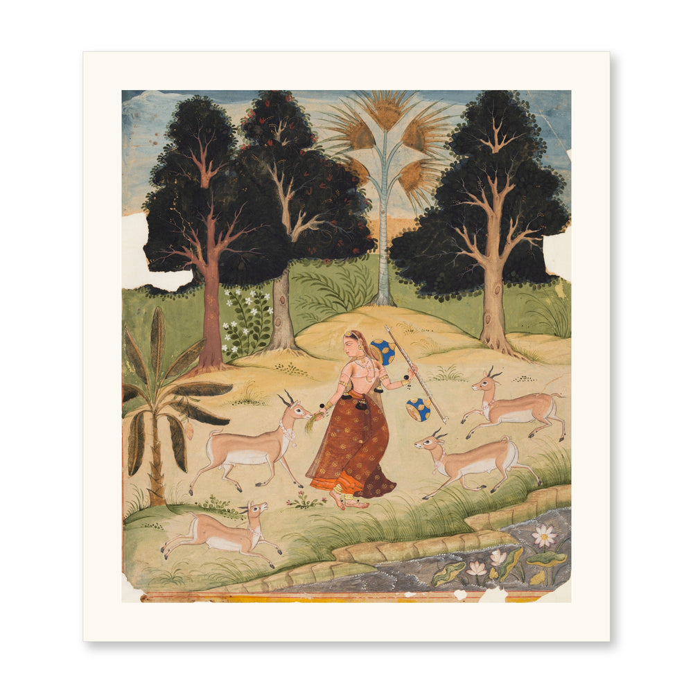 Woman Feeding Deer: Todi Ragini, from a Ragamala — Restored Rajput Wall Art — view 7