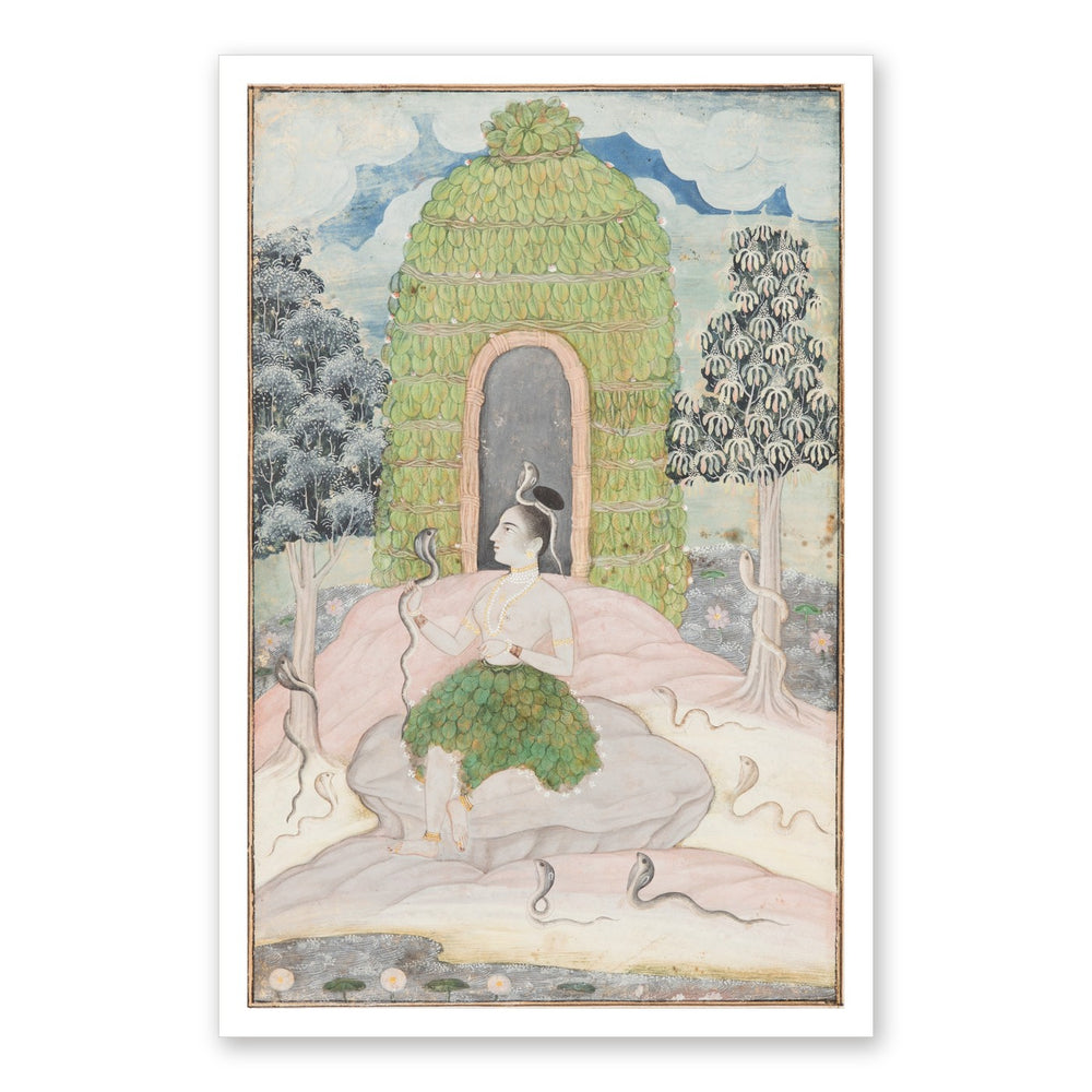 Ascetic Princess with Snakes in a Wilderness: Asavari — Restored Rajput Wall Art — view 7