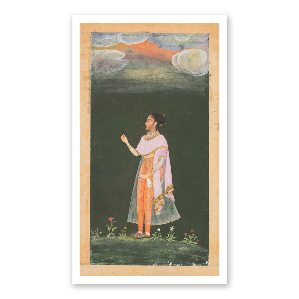 Royal Woman Holding a Flower — Restored Rajput Wall Art — view 7