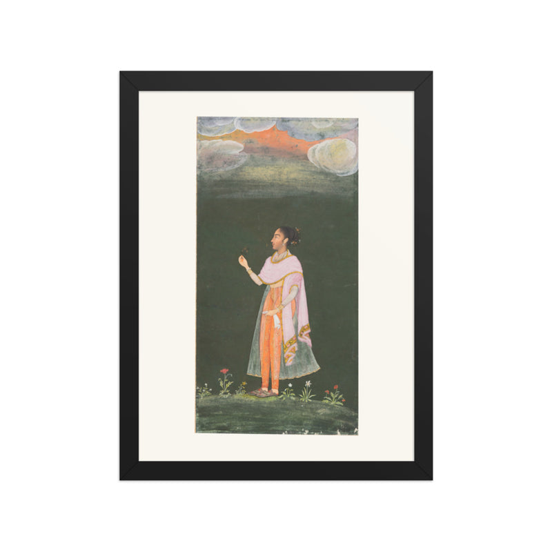 Royal Woman Holding a Flower — Restored Rajput Wall Art