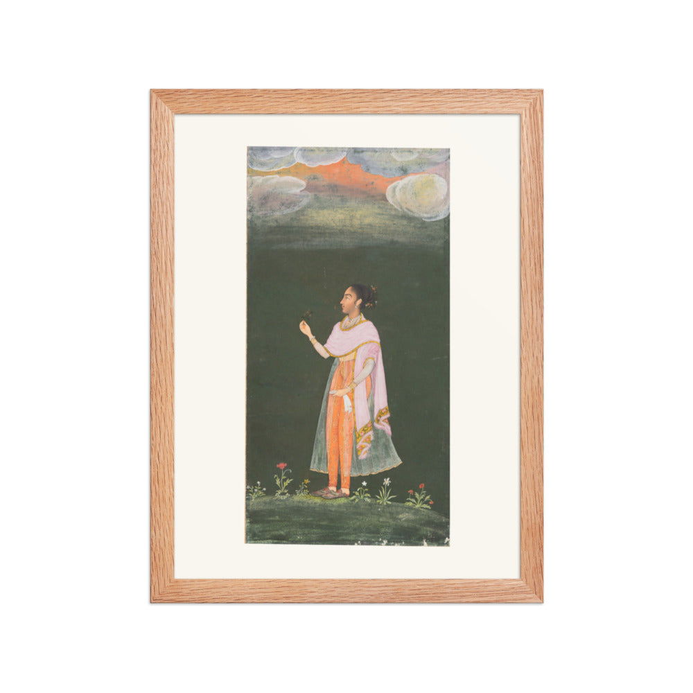 Royal Woman Holding a Flower — Restored Rajput Wall Art — view 2