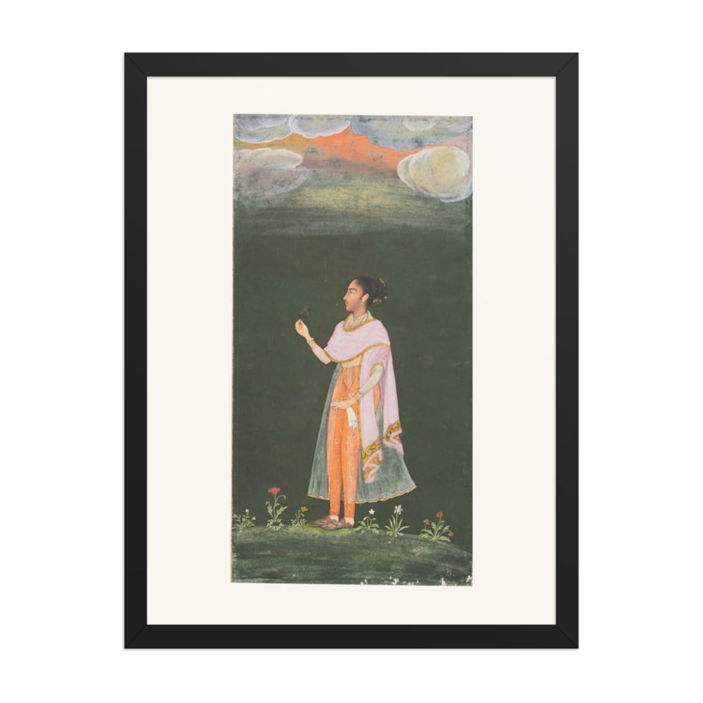 Royal Woman Holding a Flower — Restored Rajput Wall Art — view 4