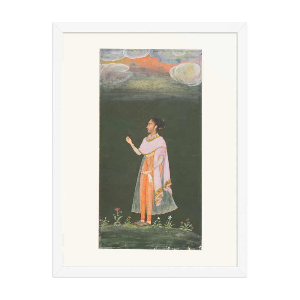 Royal Woman Holding a Flower — Restored Rajput Wall Art — view 6
