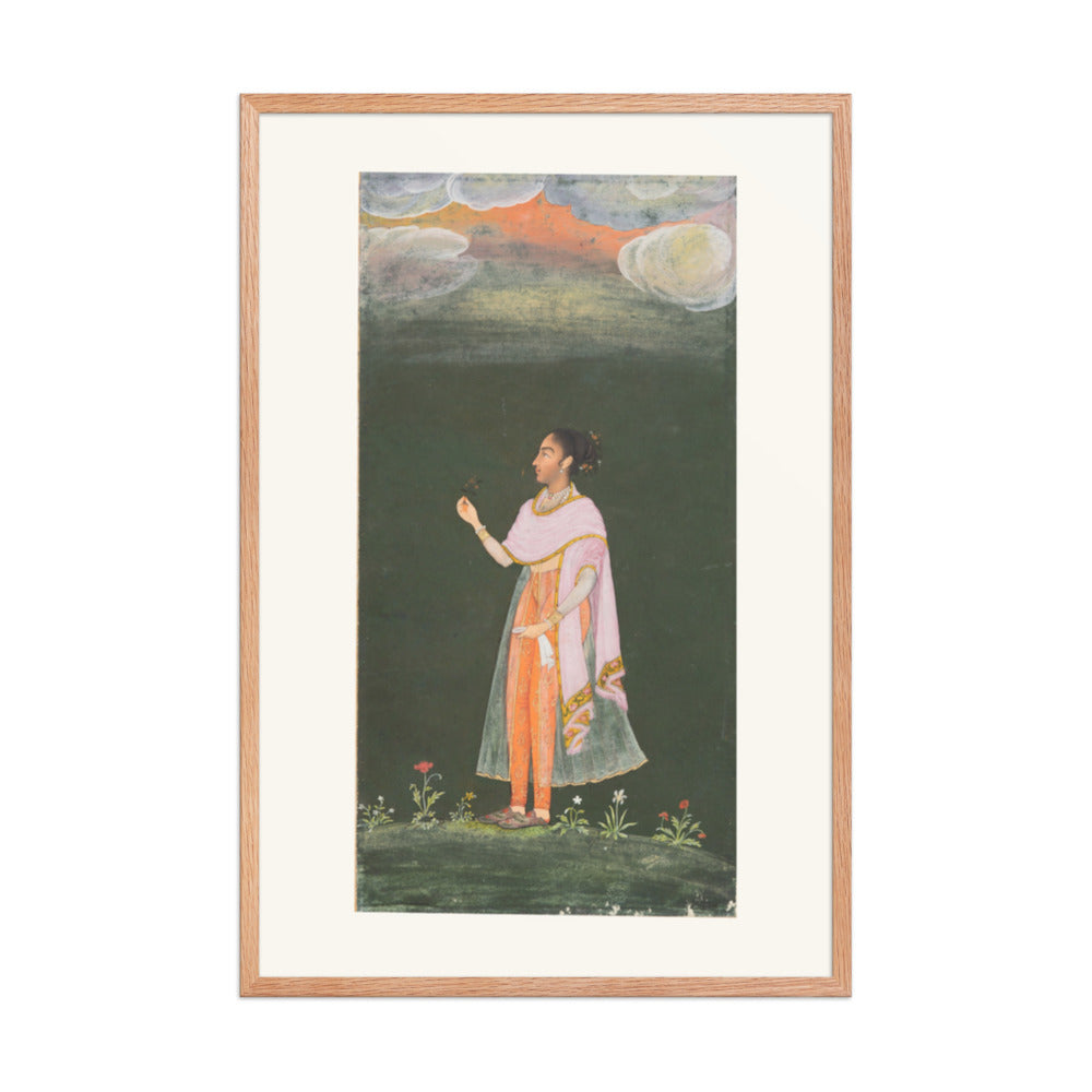 Royal Woman Holding a Flower — Restored Rajput Wall Art — view 8