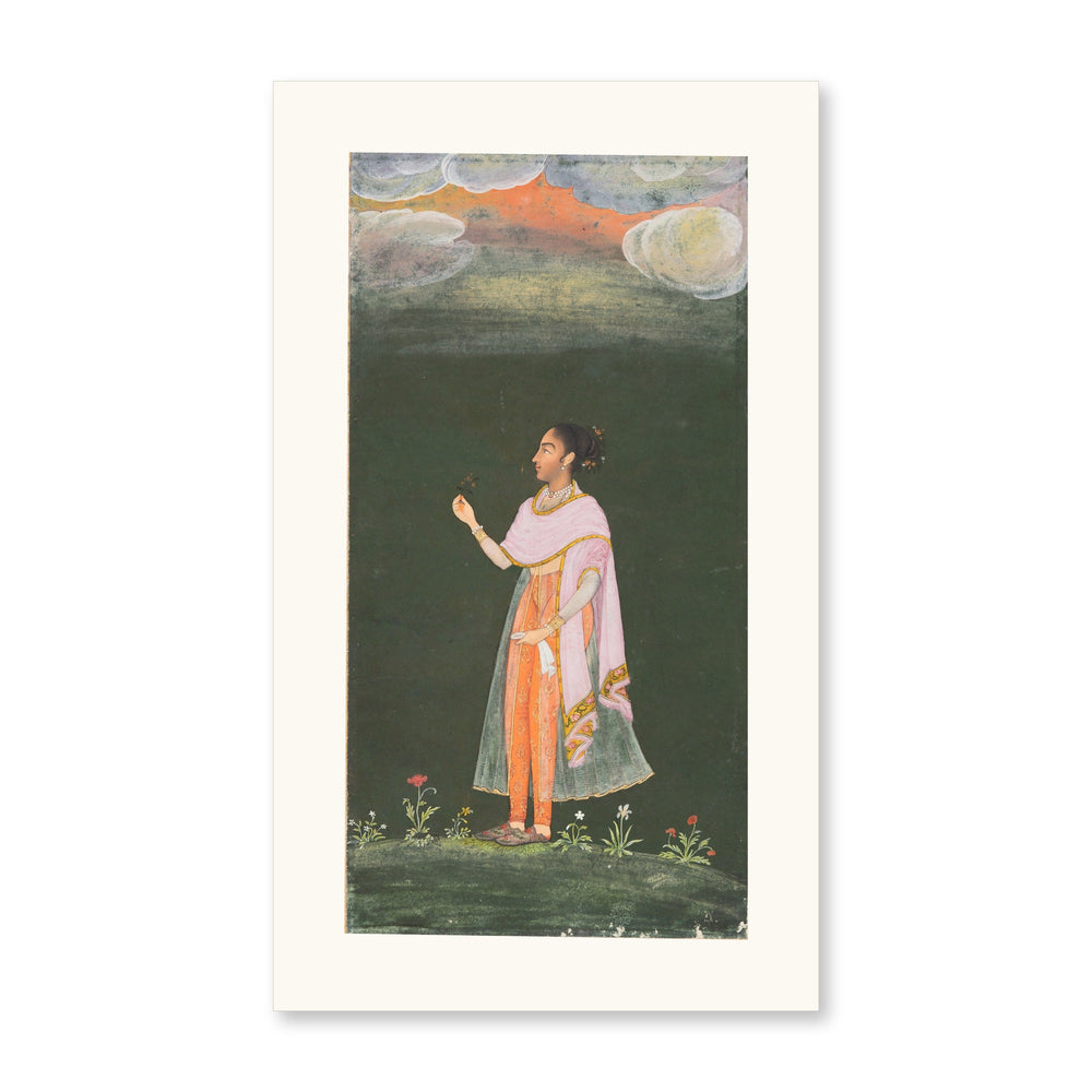 Royal Woman Holding a Flower — Restored Rajput Wall Art — view 10