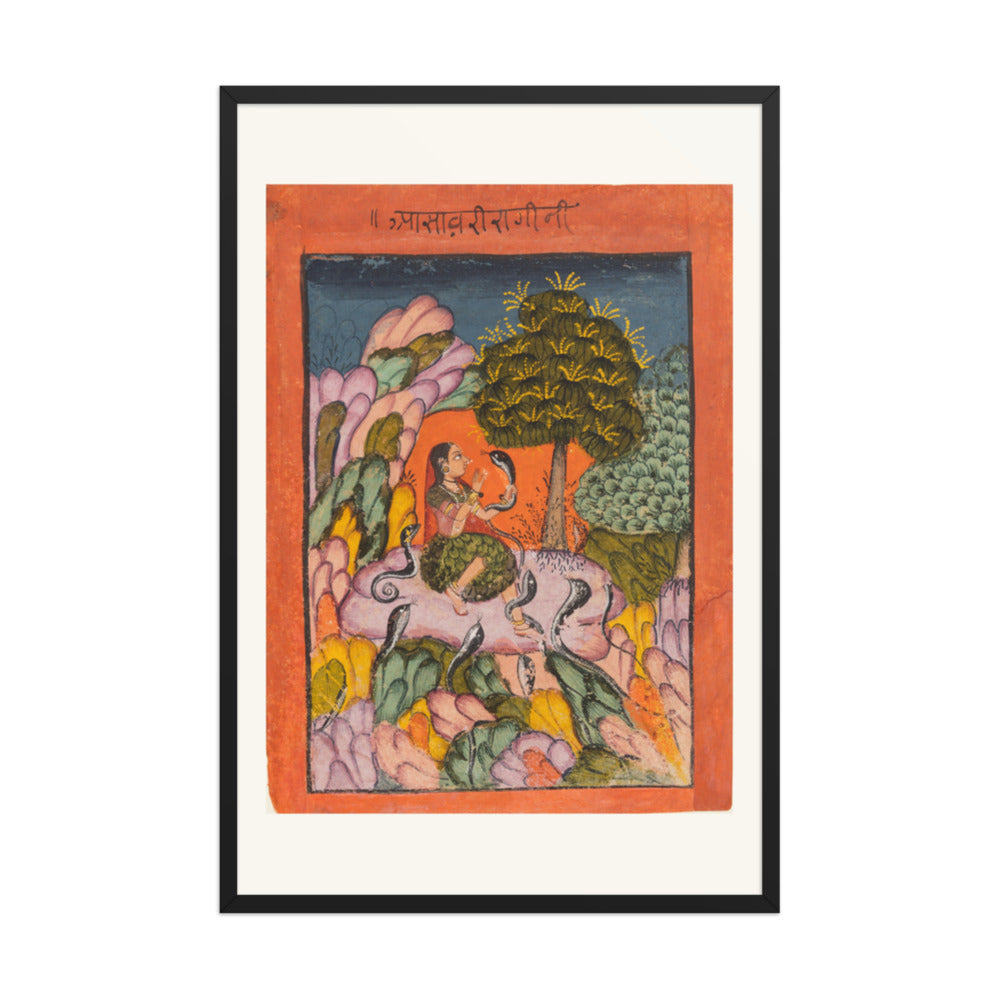 A Woman Charms Snakes in the Wilderness: Asavari Ragini, from a Ragamala — Restored Rajput Wall Art — view 8