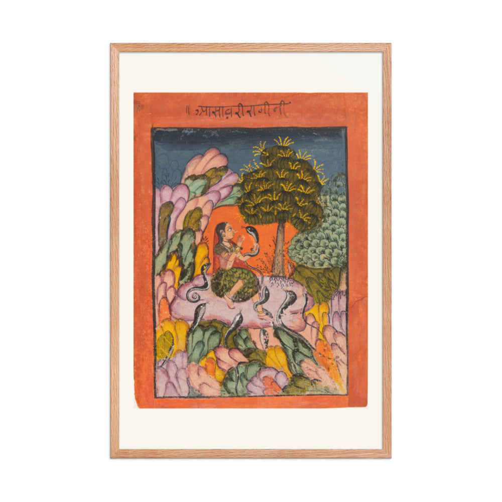 A Woman Charms Snakes in the Wilderness: Asavari Ragini, from a Ragamala — Restored Rajput Wall Art — view 9