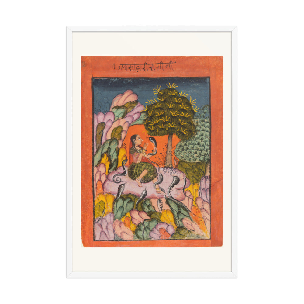 A Woman Charms Snakes in the Wilderness: Asavari Ragini, from a Ragamala — Restored Rajput Wall Art — view 10