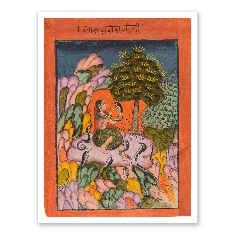 A Woman Charms Snakes in the Wilderness: Asavari Ragini, from a Ragamala — Restored Rajput Wall Art — view 7