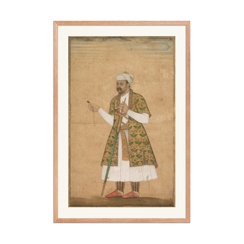 A Courtier Holding a Spinel, by Govardhan — Restored Mughal Wall Art — view 9