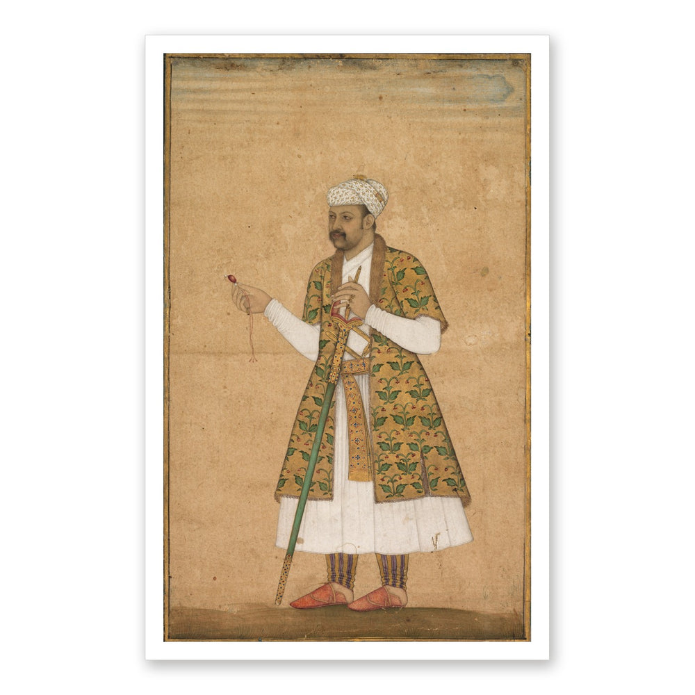 A Courtier Holding a Spinel, by Govardhan — Restored Mughal Wall Art — view 7