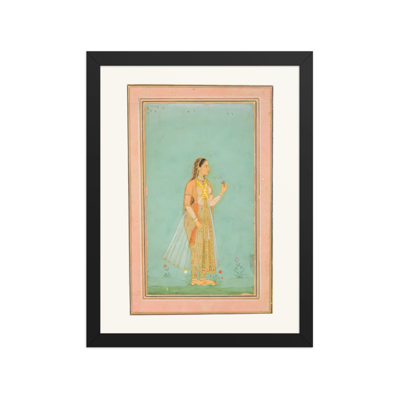 A Beauty Holding a Flower — Restored Mughal Wall Art