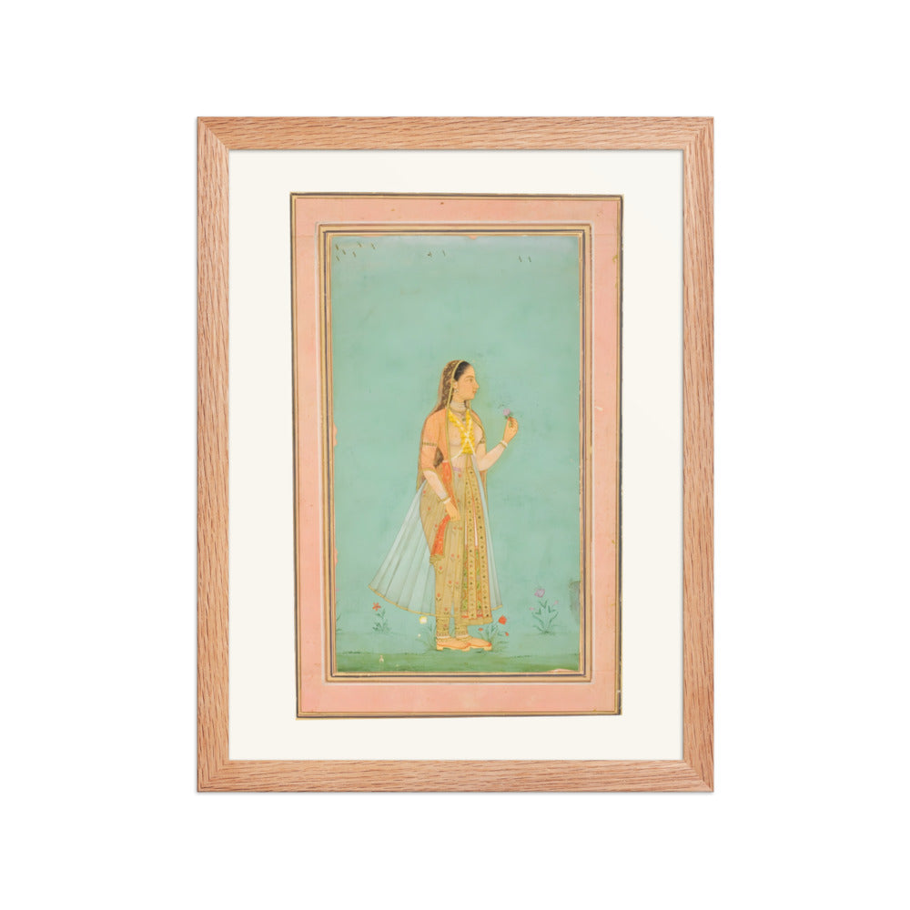 A Beauty Holding a Flower — Restored Mughal Wall Art — view 2