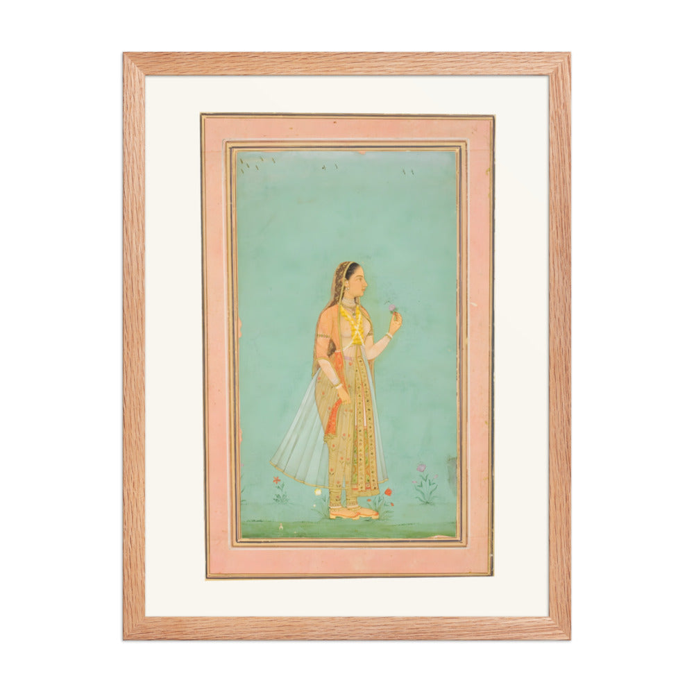 A Beauty Holding a Flower — Restored Mughal Wall Art — view 5