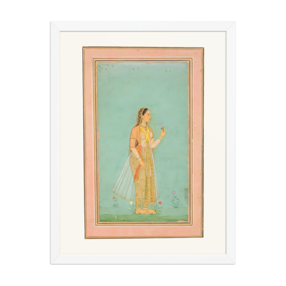 A Beauty Holding a Flower — Restored Mughal Wall Art — view 6