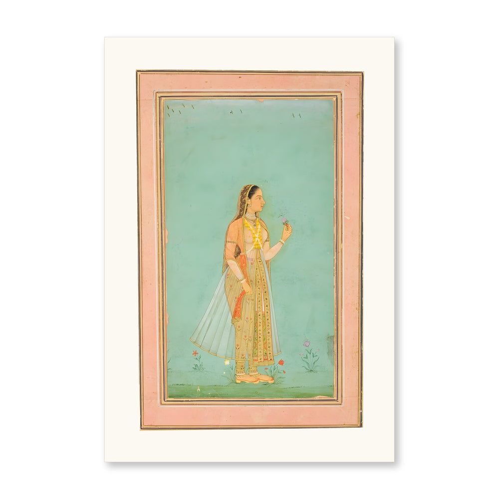 A Beauty Holding a Flower — Restored Mughal Wall Art — view 7