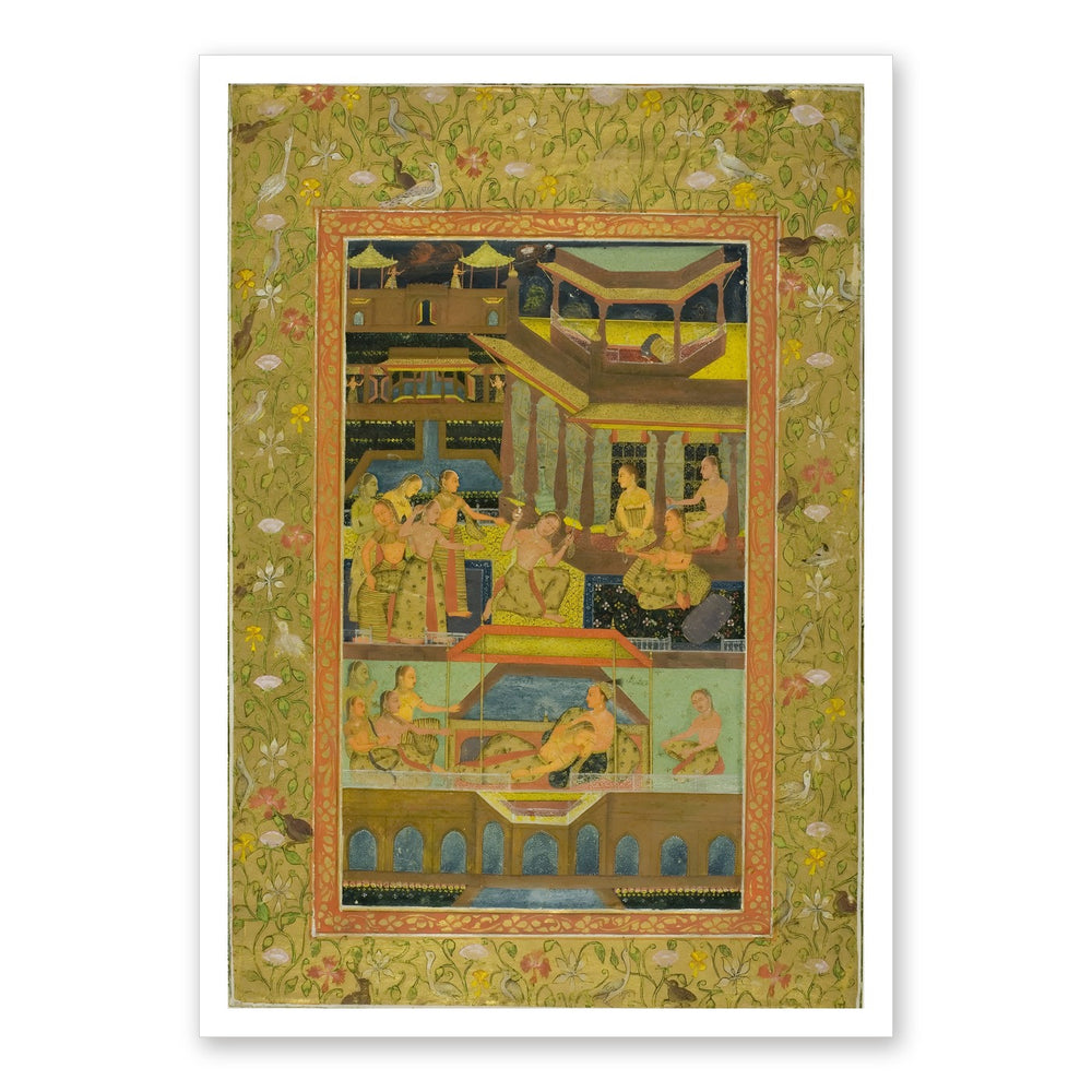Lovers in a Zenana Garden — Restored Mughal Wall Art — view 10